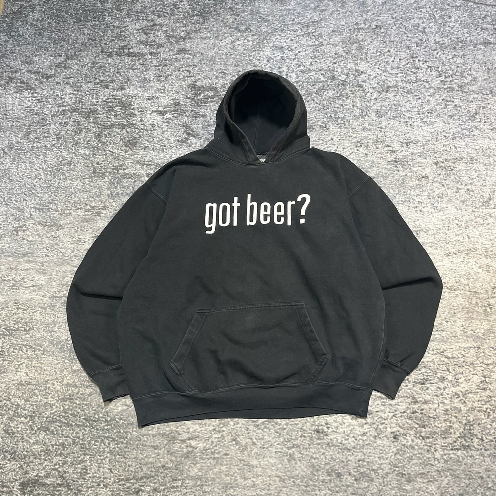Vintage Got Beer? Hoodie Sweatshirt Mens XL Black Steve & Barry's Humor 90s Y2K